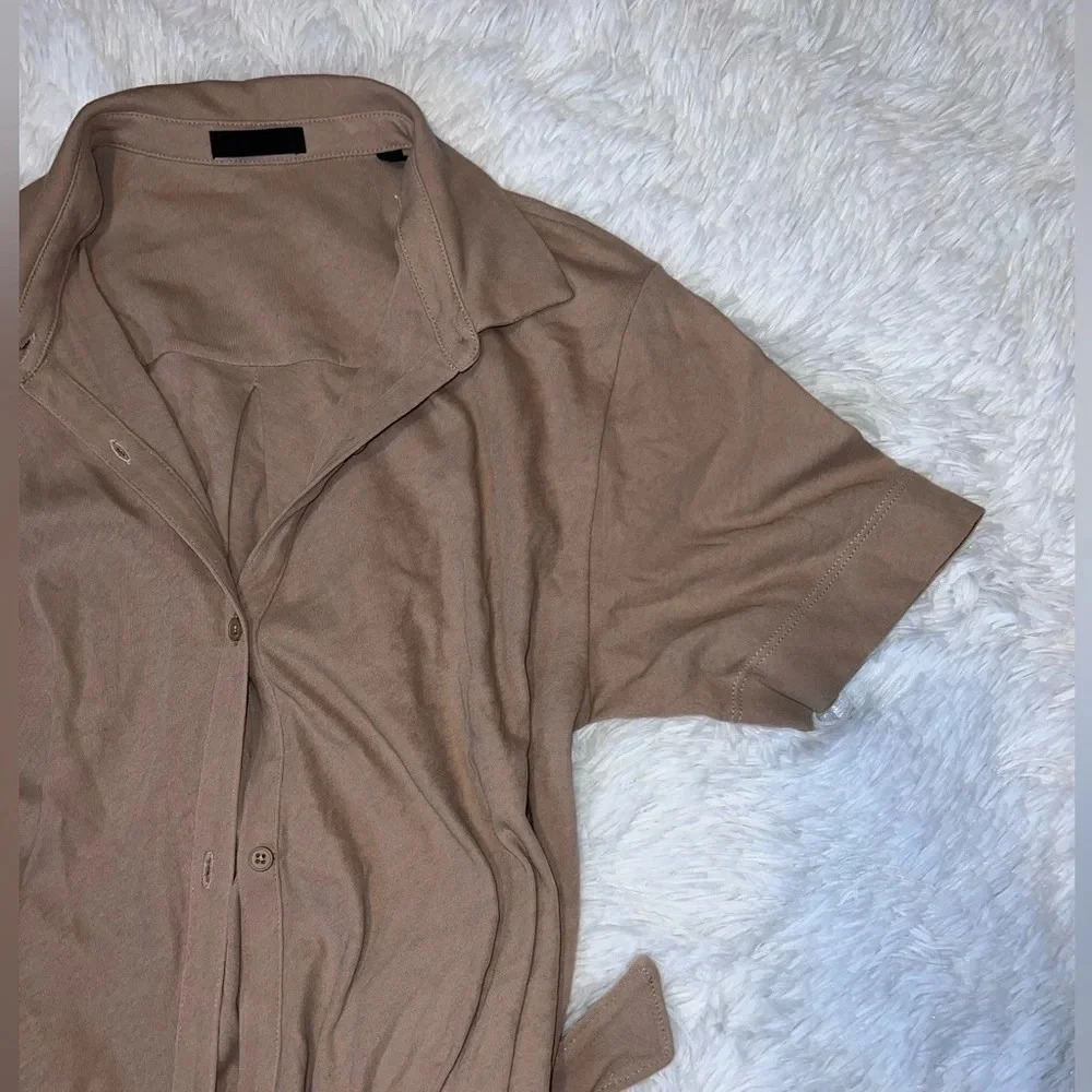 ATM Beige Dress size Small Midi Dress with Button Up Front